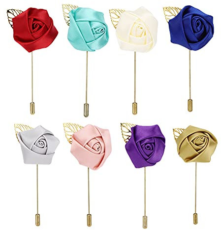 Anstecknadel Brosche Herren, Handgemachte Satin Blume Knopflochblume, Modische Klassische Bräutigam Braut Blumen Dame Männer Corsage Schmuck für Hochzeit Abschlussball Party Anzug Dekoration, 8Stück
