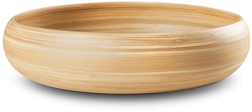 LEXA 12 Handmade Natural Bamboo Wooden Fruit Bowl for Kitchen Counter - 130 oz Lightweight Large Bamboo Wood Salad Bowl