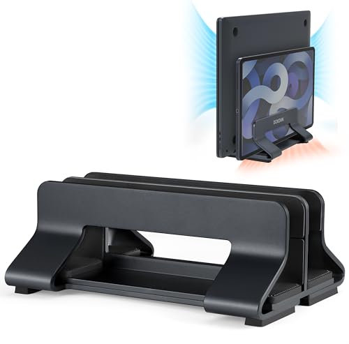 Psitek Aluminum Dual Vertical Laptop Stand Dock Holder,Adjustable 2 Slots Width 10~30mm(0.4~1.2 inch), Fits All MacBook and Laptop, Version 2023