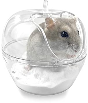 Andiker Hamster Badewanne Kunststoff transparenter Hamster Waschtisch, kleine Haustier Badewanne Container Sauna WC Box mit Schaufel für Hamster, Gerbil, Chinchilla, Goldener Seidenbär (S)