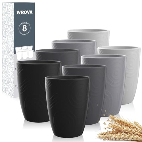 Wrova Plastic Cups Reusable,Wheat Straw Cups Set,Drinking Cups for Kitchen