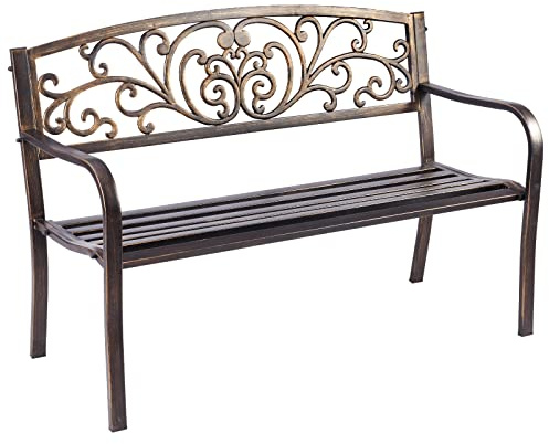 KOMFOTTEU Trädgårdsbänk metall, parkbänk av järn, metallbänk kan belastas upp till 280 kg, sittbänk väderbeständig, för balkong, trädgård, terrass, 127 x 60 x 85 cm
