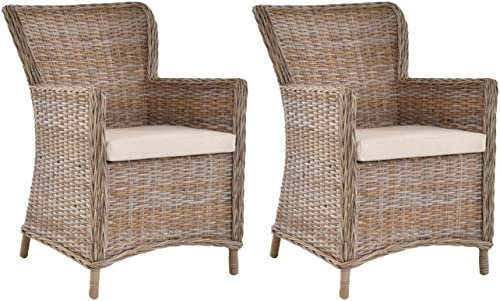 Krines Home 2er Set Rattansessel Skandinavischer Stil Natur Rattan Sessel Armlehnsessel Esszimmer (Grau Natur)