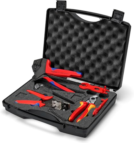KNIPEX Werkzeugkoffer für Photovoltaik, 6-teilig, Crimpzange-Set, mit Crimpeinsatz und Kontaktaufnahme, MC4 1,5/2,5/4/6 mm², MC4-Stecker, 97 91 04 V01