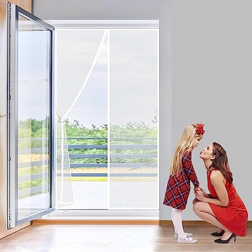 Insect Screen Fly Screen Roller Blind Door Insect Screen, 140x265cm with Heavy Duty Mesh and Full Frame Nylon Tape, White