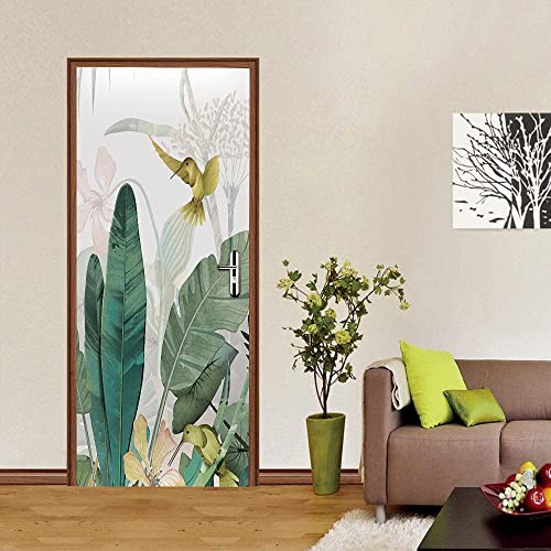 Tür Bekleben Mit Türtapete Selbstklebend Pflanzen Blätter Vögel 90 X 200 Cm | Tür Verschönern Mit Türfolie | Türaufkleber - Türbilder | Türposter Türklebefolie | Fotos Von Kinderzimmertüren - Türwand