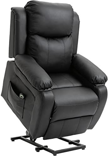 HOMCOM Sillón Levanta Personas Sillón Relax Reclinable Eléctrico con Control Remoto Reclinación Eléctrica 160° Reposapiés Tapizado en PU y Bolsillos Laterales 76x90x105 cm Negro