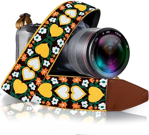 Art Tribute Camera Strap for DSLR Cameras, Woven Webbing Heart Design Shoulder Neck Crossbody Strap with Soft Padded Webbing, Embroidered Pattern for Men & Women, Best Gift for Photographers