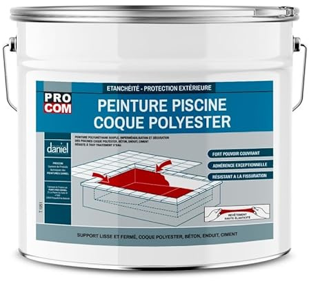 PRO COM Peinture piscine coque polyester et béton, peinture piscine polyuréthane étanche et souple 12.5 Kg