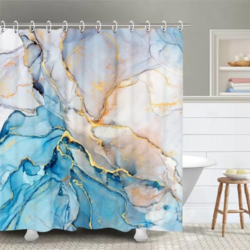 Syiboo Duschvorhang Farbiger Marmor 300x90cm Duschvorhäng Anti Schimmel,Wasserabweisend Stoff Duschrollo Waschbar,3D Draussen Bad Vorhang Schnell Trocknend,Badewanne Badezimmer Decor Vorhänge