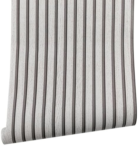 Snewvie Wood Slats Wallpaper Natural Wooden Slats Panelled Wallpapers Roll Wooden Slat Wall Paper Wood Effect Modern Realism Contemporary Feature Wall,9.5 * 0.53M Grey