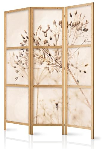 murando - Paravent Raumteiler Holz Pflanzen Japanische, Wohnzimmer, modern | Mobiler Sichtschutz, sofort einsatzbereit, Holzrahmen, ideal fürs Wohnzimmer oder Büro, geruchsneutral, lichtbeständig