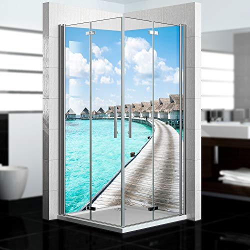 dedeco Pannello posteriore doccia impermeabile motivo: Maldive V1, 2 x 100 x 210 cm, come pannello posteriore per il bagno per la sostituzione delle piastrelle, come parete decorativa, rivestimento da