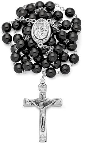 Rosenkranz-Perlen, katholisch für Frauen und Männer, gesegnet während Papst Angelus, unsere Liebe Frau der guten Gesundheit, traditioneller Rosenkranz in Hämatit-Perlen, perfektes katholisches