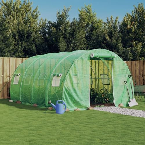Mengtu Gewächshaus mit Stahlrahmen Tomatengewächshaus Tomatenhaus Foliengewächshaus TunnelgewächshausFolientunnel mit Reißverschlusstür und 4 aufrollbaren Fenstern Grün 12 m² 4x3x2 m