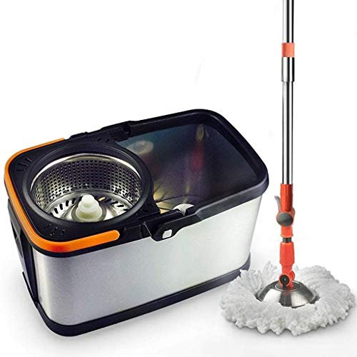 OUZBEM Cubo giratorio de 360° para fregona de piso, giratorio de microfibra para limpieza de suelos de cocina en el hogar, uso en seco y húmedo en visión de madera dura