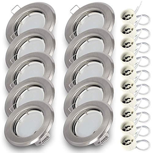 Kwazar Luminaire LED Einbaustrahler Rahmen Einbauspot GU10 1W Warmweiss 3000K Einbaurahmen Deckenstrahler Spot RIK.15 SET x1 x10 (Nickel Matt, x10)