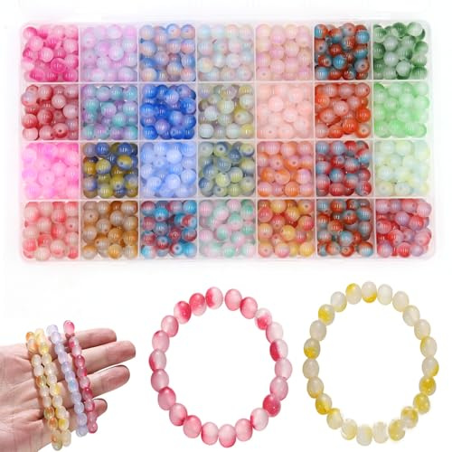 Kit för tillverkning av kristallsmycken, runda glaspärlor för smyckestillverkning, kristallpärlor i 28 färger, för att göra egna armband, halsband, telefonberlocker, för flickor/vuxna (700 st./8 mm)