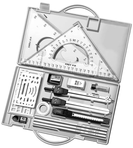 Generico Kit da disegno, goniometro e set di compassi | Set di geometrie professionali da 16 pezzi con righelli in metallo - Set di goniometro per bussola con righello triangolare, per il disegno, se