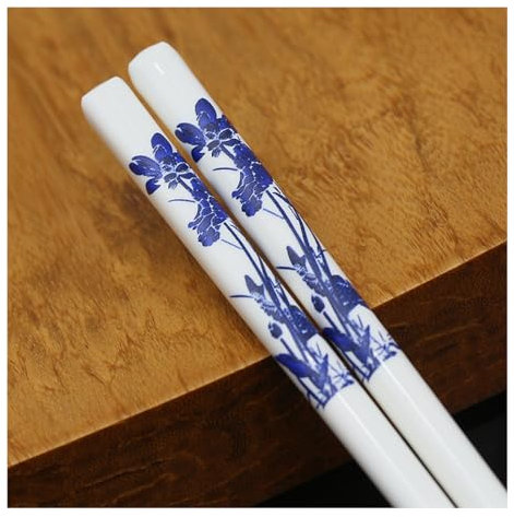 Set di bacchette cinesi in porcellana, confezione regalo, 10 paia di bacchette riutilizzabili lavabili in lavastoviglie, bacchette in ceramica di osso di alta qualità con scatola delicata T (R)