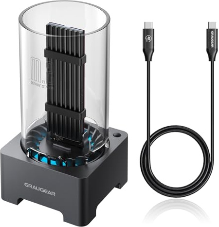 GRAUGEAR M2 SSD Docking Station für M.2 NVMe SSD Festplatte 40Gbps USB 4.0 | Dockingstation für PCIe 4.0x4 SSD [40Gbit/s Dock] USB4, M.2 Externe Festplatte, Thunderbolt 4, SSD Festplatte Extern, Lüfter