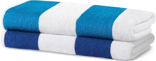 Kaufman - Large Beach Towel | 30 x 60 Terry Cabana Striped Beach Towels | Absorbent, Quick-Drying | 100% Cotton Thick Beach Towels (Blue/Turquoise, 2-Pack)