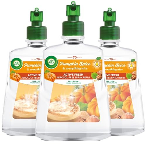 Air Wick Aerosol-Free Automatic Air Freshener Spray, Pumpkin& Winter Spice, Refills, 24 x 7 Active Fresh Odour Neutraliser, Lasts Up to 70 Days (Pack of 3)
