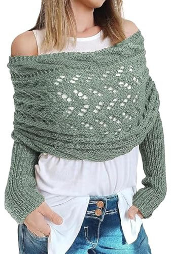BNREOZA 1 Stück Damenschal mit Ärmeln, Garnschal, Strickschal Pullover mit Ärmeln, böhmischer Pashmina-Schal Umhang, Langschal Strickschal (grün)