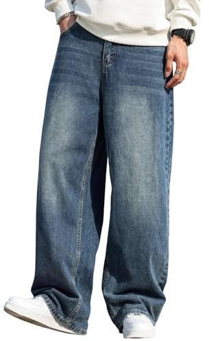 Zewool Jeans da uomo Baggy Hip Hop larghi Skater Jeans extra larghi in denim Y2K Skateboard Streetwear, C20 blu, L