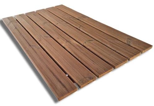 SUNWOOD Tapis de douche en bois Thermo-Wood 118x78 cm intérieur/extérieur, avec pieds antidérapants