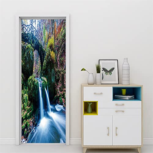 3D Türtapete 70x200 Türaufkleber Selbstklebend Türfolie Poster Fototapete Türbilder Türtattoos Wasserdichte Tür Stickers für Kinderzimmer Wohnzimmer Badezimmer Wasserfall-Landschaft