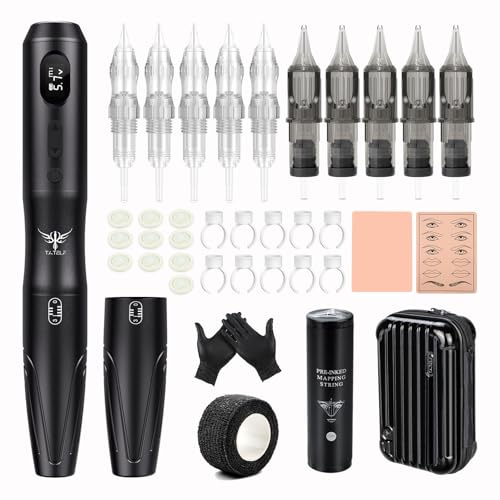 TATELF Kabellose Semi Permanent Make-up Maschine, Anfänger & Profi | 2 Handgriffe, 10 Patronennadeln. Ideal für Augenbrauen, Lippen, Eyeliner & Ombre Powder Brows