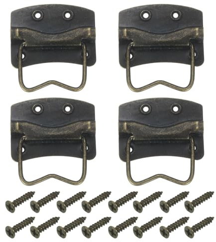 sourcing map 4Pcs Chest Handles, 42 x 44mm Side Ring Pull Lifting Handle, Metal Spray-Paint Wooden Box Puller Handles with Screws for Home Toolbox Case Drawer, Bronze