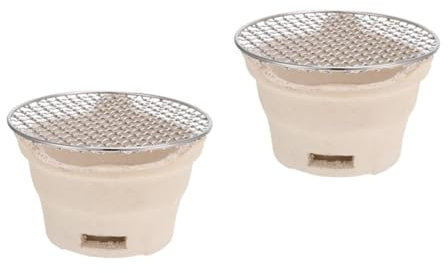YARNOW 2 Sätze Kohleofen Grillgeschirr Backofen und Kohlekocher transportabler grill raucherzeuger camping zubehör Grillständer für den Außenbereich tragbarer Holzkohlegrill Keramik Beige