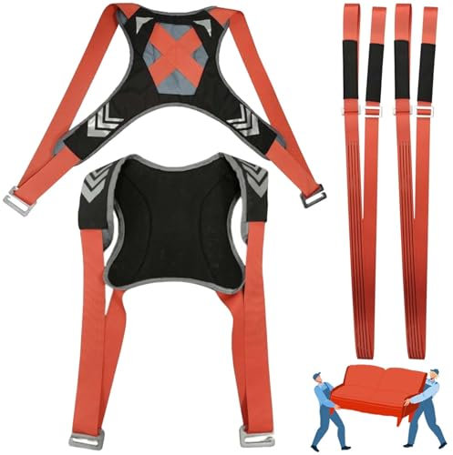 Tragegurte Umzug 2 Personen Tragegurt mit Tragfähigkeit 400 kg zum Heben, Tragen und Bewegen von Möbeln, Haushaltsgeräten, Matratzen – Ideal für den Umzug, Transport und Gartenarbeit (Orange)