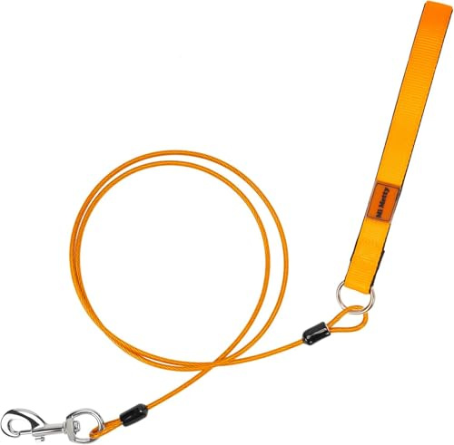 Mi Metty Dog Leash for Dogs Up to 250 Pound,Heavy Duty Leash Made of Coated Wire Rope for Large and Medium Dogs,Dog Tie Out Cable with Soft Silicone Grip.Dog Chains (Orange, 5FT/1.5M)