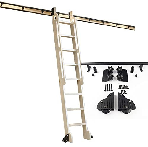 ZNGEPHAP Schiebeleiter-Bausatz, rollende Bibliotheksleiter, Schienenschiene | Rollleitern für Bücherregale, Lager, Bar, Schrank, mobiles Leiter-Hardware-Kit, strapazierfähig (200 cm Schienenbausatz)