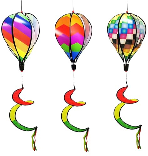 Wind Spinners for Yard and Garden,Rainbow Windsock Rotating Sequins Windmill | 3x Hot Air Balloon Twisted Windmills Hangable Windsock Whirlygig Pinwheels for Patio Lawn Garden Outdoor Use