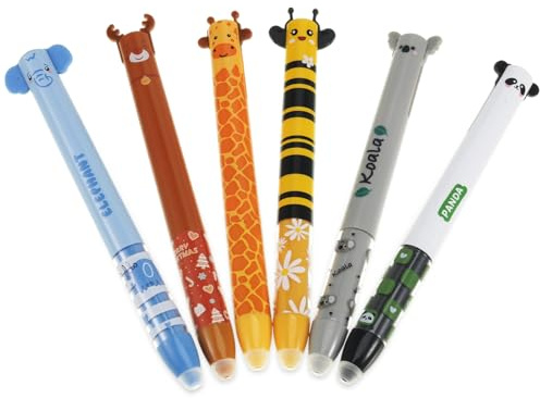 YUFFQOPC Radierbarer Kugelschreiber, 6 Stück Radierbare Stifte, Cartoon Löschbarer Stift, 0.7mm Radierbarer Kugelschreiber Set für Studenten Geschenk, Schul Bürobedarf