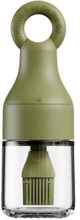 Botella dispensadora de aceite con cepillo, botella dispensadora de aceite con cepillo de silicona | Medición cuentagotas de silicona 2 en 1 | Dispensador de aceite resistente al calor y a prueba de