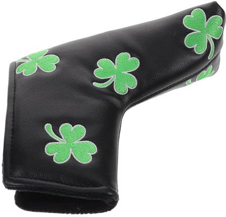 EXHUMKY Putterkopfabdeckung Aus Pu Für Golfschläger Mit Kleeblatt-Stickerei Sicherer Schutz Einfache Handhabung Passend Für Standard-Putter