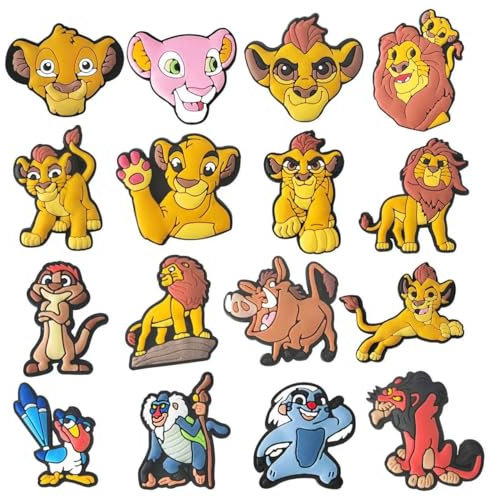 Yangsiw 16 Pcs The Lion King Shoe Charms,Clog Decoration PVC Shoes Decorations Miner Shoe Buckles, Cartoon Anime Game Charms Shoe Accessories for Boys Girls Mens Womens Party Birthday