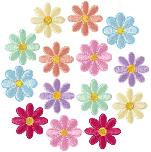 14-teiliges Set Blumen-Patches, Bgelbare nsebl mchen-Applikationen, Stick-Patches zum Aufnhen fur Taschen, Jacken, Jeans, Kleidung & DIY-Projekte, 4x4 cm (B*H), 7 Farben