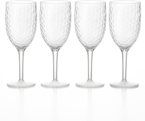 ZOPPER Plastic Wine Glasses, Reusable Set of 4, Large | BPA-Free Shatterproof Cups, Dimpled Design, Dishwasher Safe, Ideal for BBQ, Poolside, Camping, Outdoor Parties