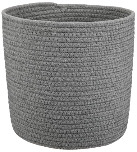 Panier de rangement en corde de coton tissé - Organiseur pour pots de fleurs, artisanat, jouets, décoration d'intérieur - Gris foncé - 25 x 25 cm