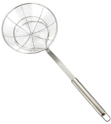 JECOMPRIS 1pezzi Colino Per Fritti in Acciaio Resistente Scolapasta Per Noodles e Patatine Cucchiaio Filtro Olio Manico Lungo Anti-scottatura Utensile Cucina Professionale Per Casa e Ristora