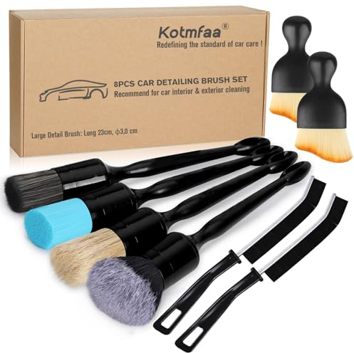 Kotmfaa Car Detailing Brushes Set, 8X Auto Detail Cleaning Brush Tool Kit in Soft/Middle/Hard | Crevice Brush | Dust Brush for Car Interior & Exterior, Emblems, Air Vents, Leather, Wheels Wash & Care