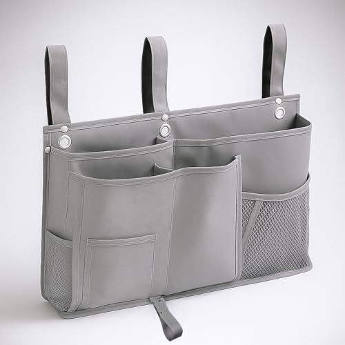 gedamari Bedside Organizer, Durable Bunk Bed Caddy, Multi-Pocket Hanging Storage Bag for College Dorm, Home, Hospital and Baby Stroller, Easy Installation, Metal Rivets Added, Oxford Fabric(Gray)