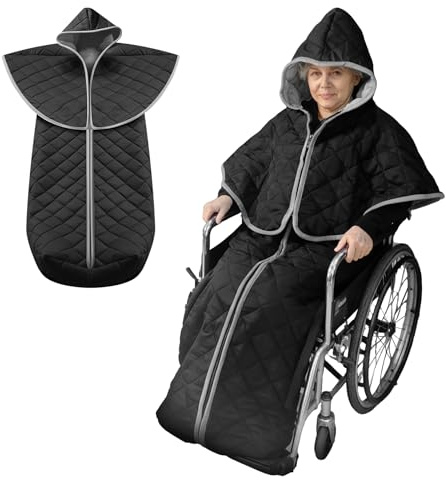 STEEIRO Saco de dormir para silla de ruedas para adultos, invierno, impermeable, resistente al viento, manta cálida para silla de ruedas, calentador de silla de ruedas con capucha, ajuste universal