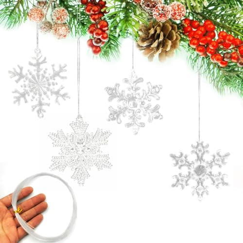 YUVKIN 35 Schneeflocken Weihnachtsdeko Anhänger Weihnachtsbaumschmuck Glitzer Deko Weihnachten (Weiß)